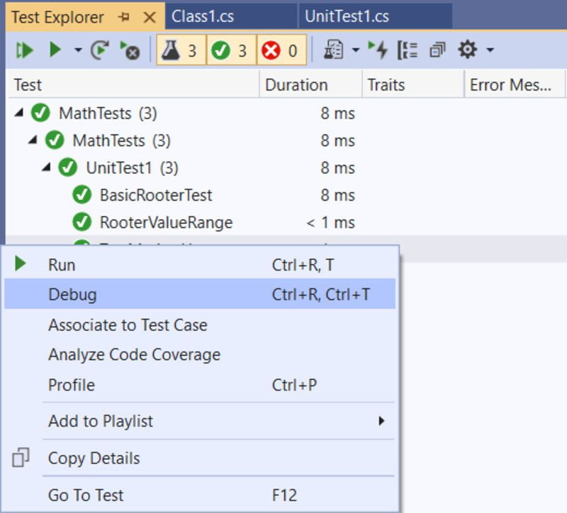 Debug unit tests with Test Explorer